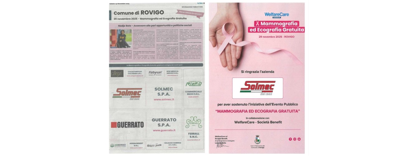 SOLMEC PARTNER DELL'INIZIATIVA PROPOSTA DA WELFARECARE PER LA PREVENZIONE DEL TUMORE AL SENO
